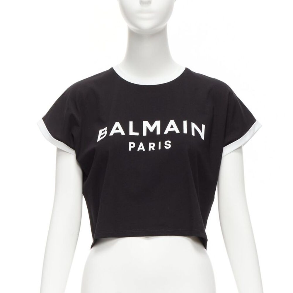 Balmain Logo Crop Ringer Tshirt